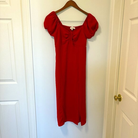 Monteau Los Angeles Red Dress Size Small with Puffy Sleeves - Picture 1 of 8